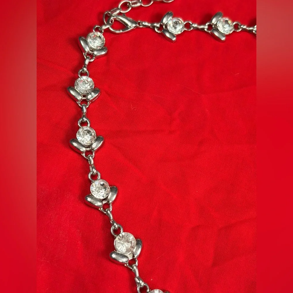 Vintage silver tone floral metal and enamel chain statement belt